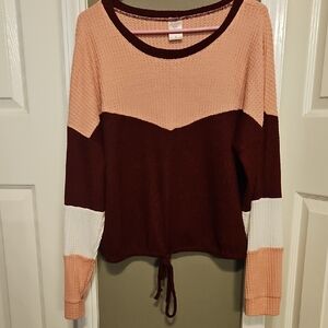 No Boundaries Pink and Brown Colorblock Sweater